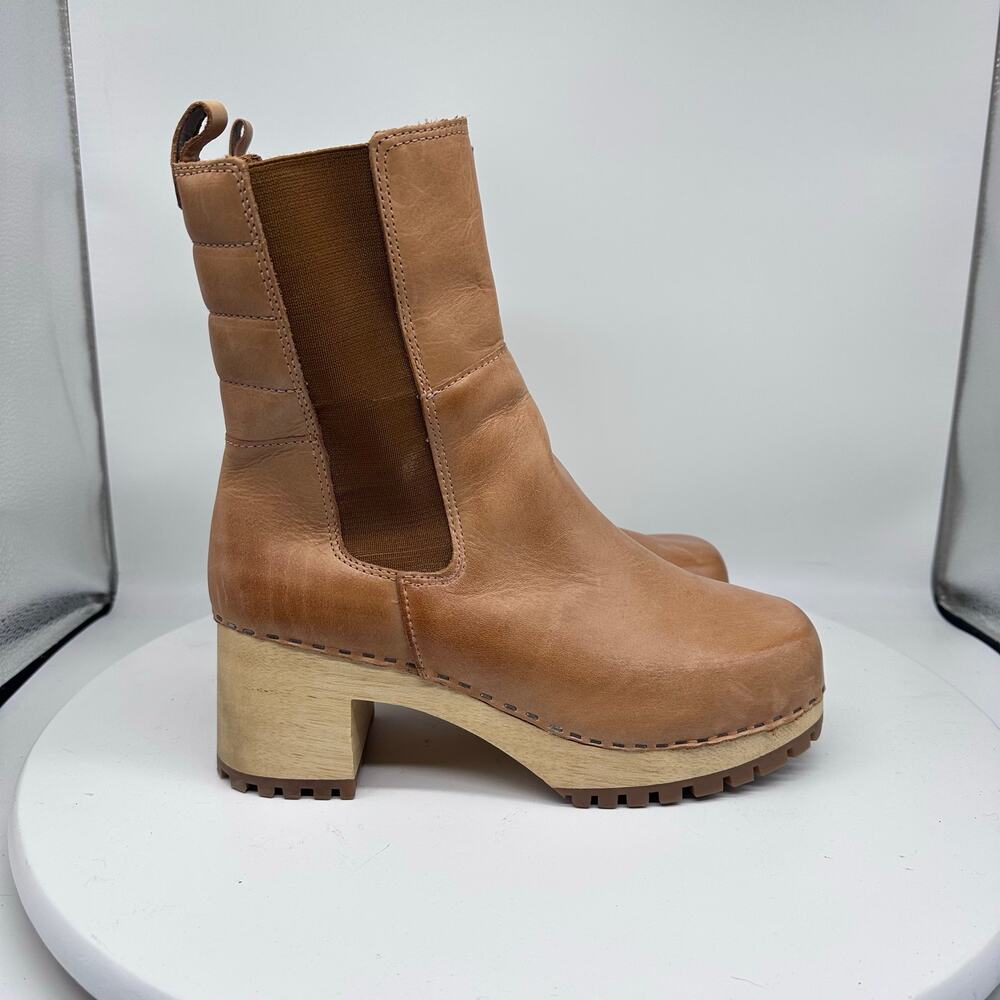 Mia Clogs Justina Pull On Platform Leather Ankle Tan Boots Womens Size 9 - Picture 8 of 15